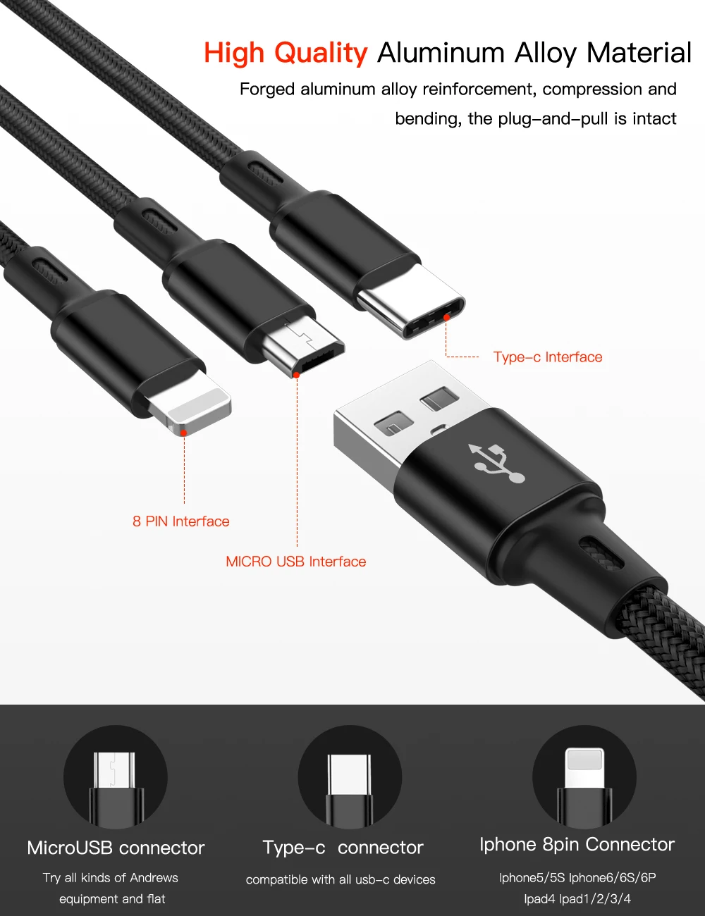 Зарядное устройство 3 в 1 Micro USB кабель для Android USB TypeC кабели для мобильных телефонов для samsung S9 USB кабель для IPhone XS X 8 7 6