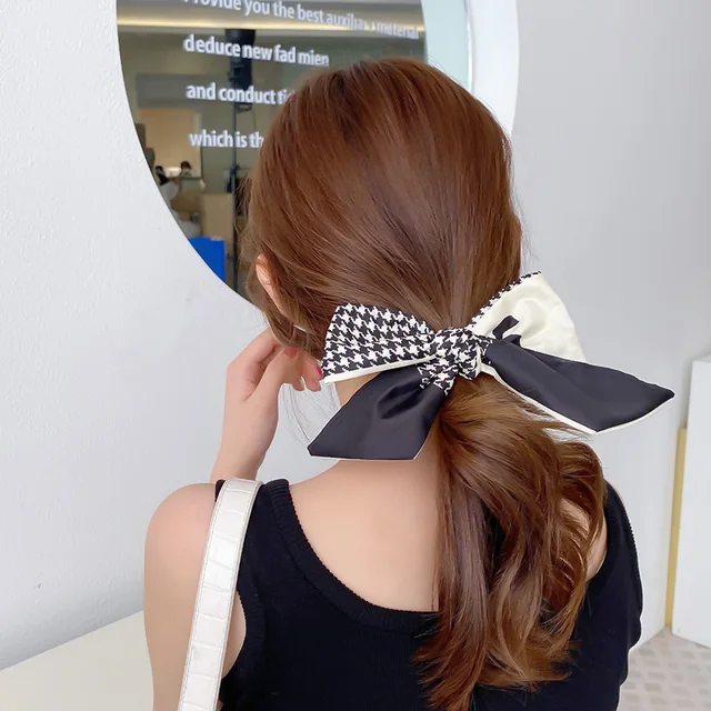 Women Silk Scarf Headband Female Tied Hair Summer Ribbon Retro French Bow Korean Horsetail Bundle Japanese Girl Hair Headdress Headband 2