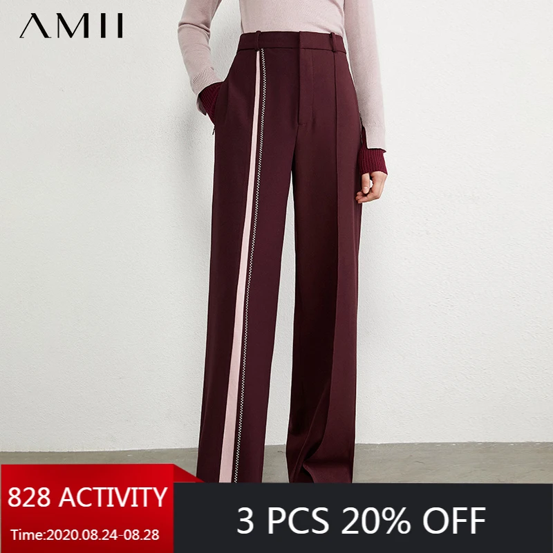 AMII Minimalism Autumn Women's Pants Fashion High Waist Spliced loose Long Suit Pants Casual Female Trousers 12020228 AMII Minimalism Autumn Women's Pants Fashion High Waist Spliced loose Long Suit Pants Casual Female Trousers 12020228