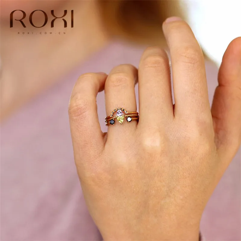 ROXI модное роскошное кольцо из разноцветного золота с цирконием, женское кристаллическое Украшение «конский глаз», изящное обручальное кольцо со стразами, ювелирные изделия