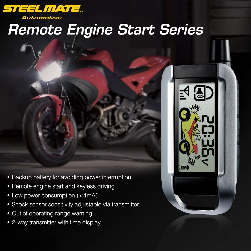 

Steelmate 986XO alarm 2 Way Motorcycle Alarm System Remote Control Engine Start Anti-theft Security Alarm System LCD Transmitter