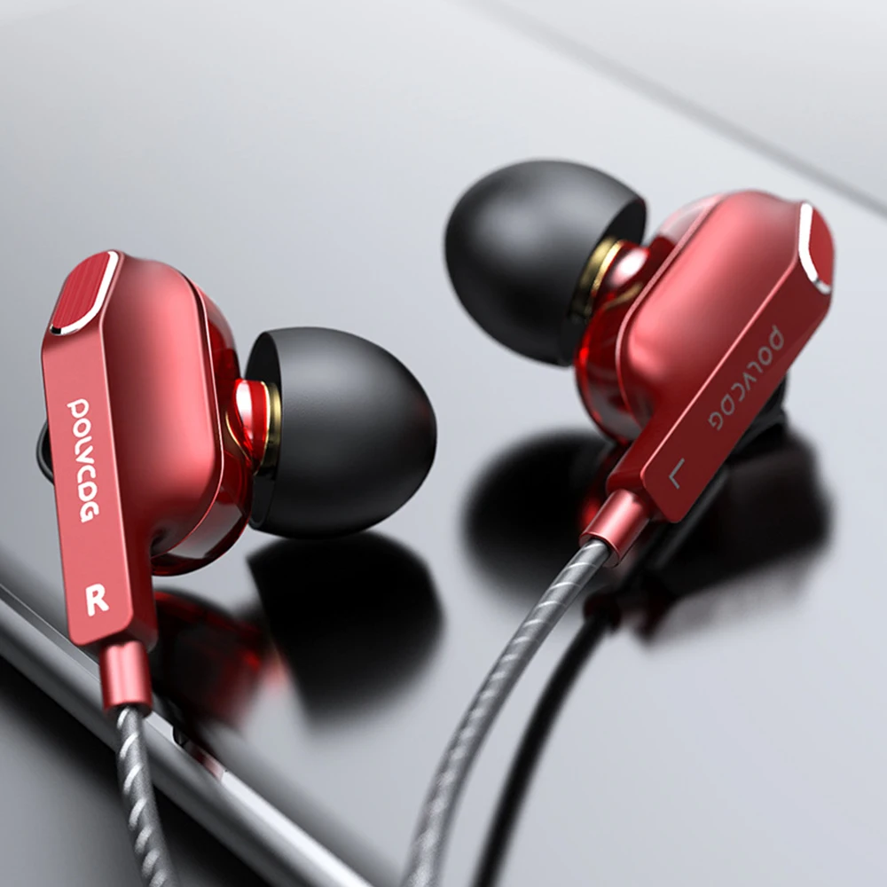 FDBRO D9 with Mic Double Dynamic In ear Wired Earphone Personality HIFI Subwoofer Earbuds Built in HD Gaming Headset