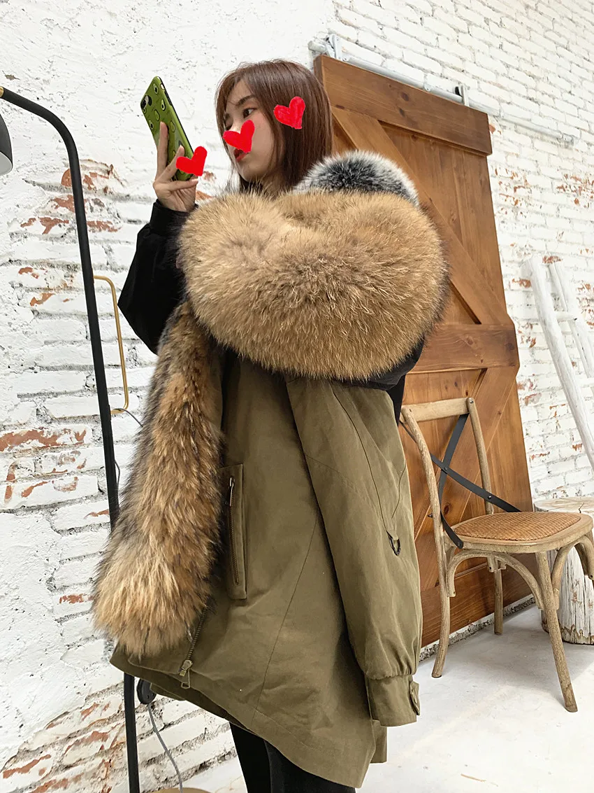OFTBUY настоящая меховая парка зимняя куртка для женщин из натурального меха лисы енота пальто подкладка из кролика Толстая теплая верхняя одежда Уличная Роскошная