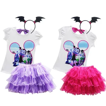

kids girls Summer Baby Girl Clothes vampirina Cartoon T-Shirt + Mesh skirt Suit Baby Clothing vampirin Set Children Clothing