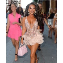 Сексуальное мини-платье для выпускного вечера с v-образным вырезом, Короткие коктейльные платья с блестками, кристаллами, бисером и перьями, вечерние платья для девочек на день рождения, индивидуальный заказ