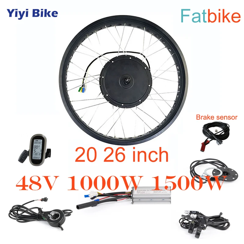 Ebike Motor Wheel Conversion Kit 20 26 48V 1000W 1500W Electric Snow Fat Bicycle