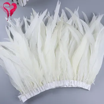 

Wisethers Bleach White Rooster Tail Feather Size 12-14 inches Wedding Dress Decorative Plumes Hot Sale Sewing Accessory 1 Meters