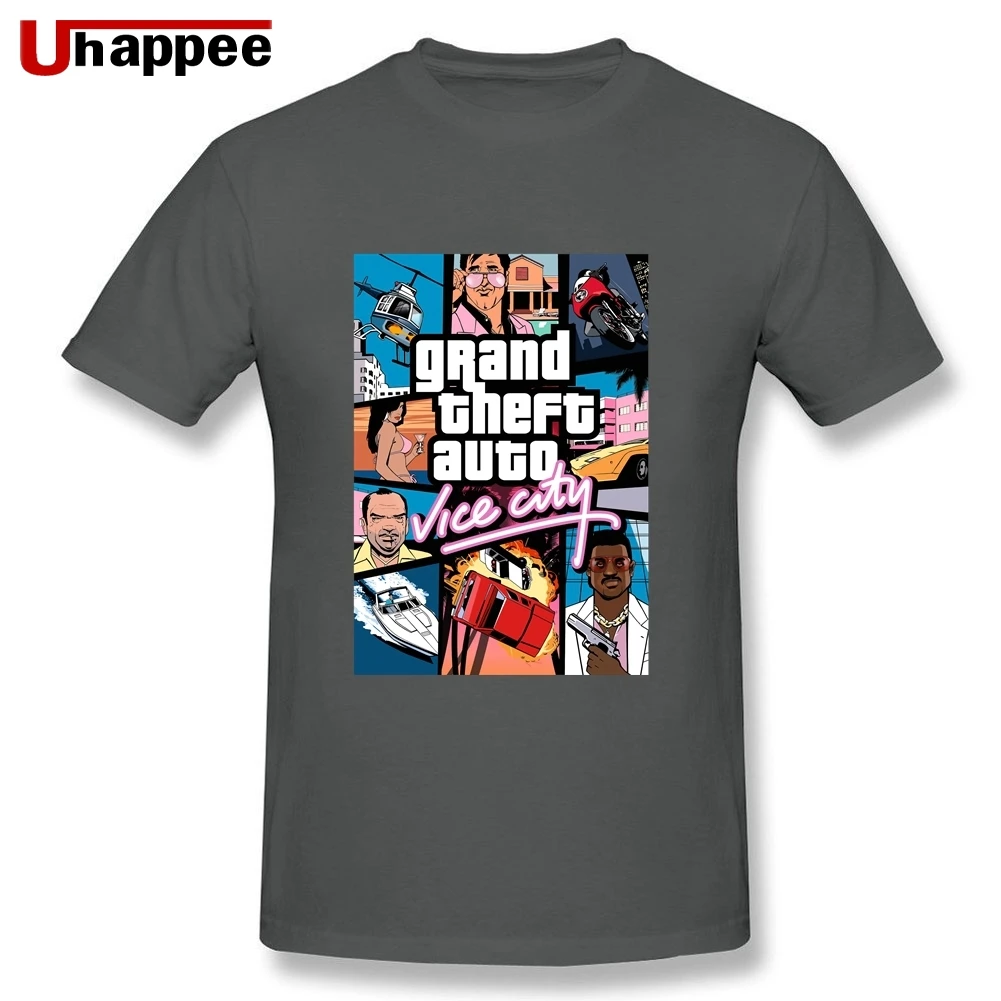 Брендовая забавная Grand Theft Auto Vice City футболка GTA футболки игровые мужские s Slim Fit Белые с коротким рукавом простые рубашки мужские оверсайз - Цвет: Темно-серый