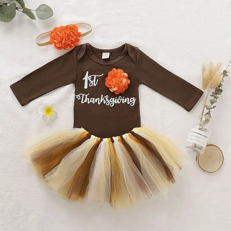 

Fashion Girl Set Autumn Baby Girl Leisure Long Sleeve Cartoon Letter Print Soft Skirts Thanksgiving Casual Outfits Set