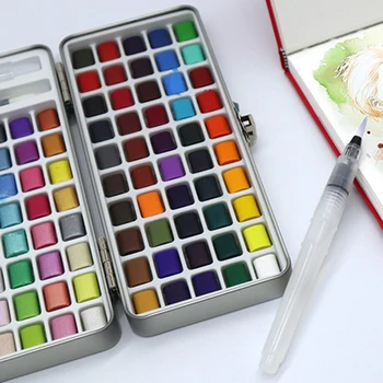 

90 Colors Solid Watercolor Pigment Set with Storage box and 1Pcs Water Brush Pen H-best