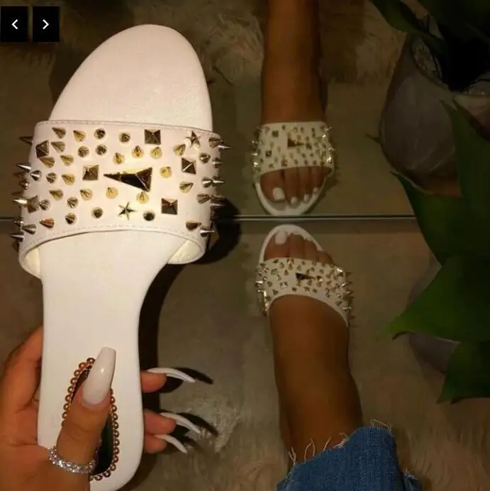 

2020 Summer Fashion Woman Shoes Sandals Flat Slip on Rivet Casual Zapatos De Mujer Sandalias De Verano Para Mujer LP536