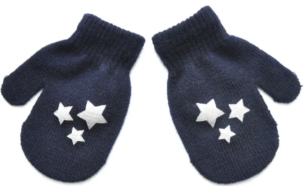 Детские вязаные перчатки из мягкой акриловой пряжи, милые однотонные перчатки с принтом в виде звезд и сердечек, теплые варежки для детского сада