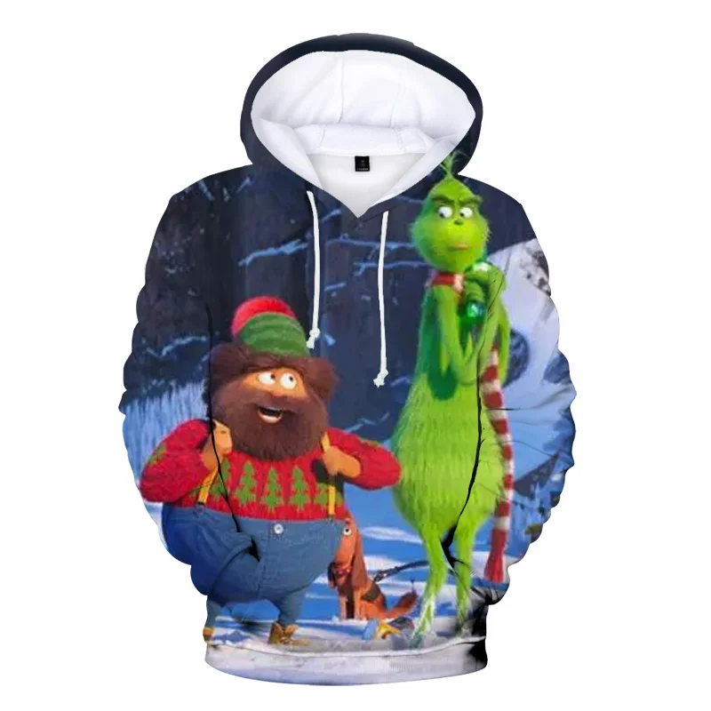 3d Anime Hoodie Green Grinch Men's Pullover Jacket Winter Casual Fashion Sweatshirt Cartoon Oversized Hoodie Street Men Clothing