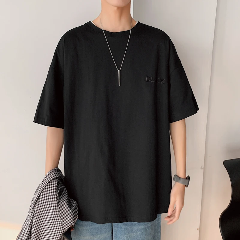 Short Sleeve Black White Loose T Shirt Men'S 2021 Summer Classic Solid Tshirt Top Tees Casual Clothes Plus OverSize M-5XL O NECK