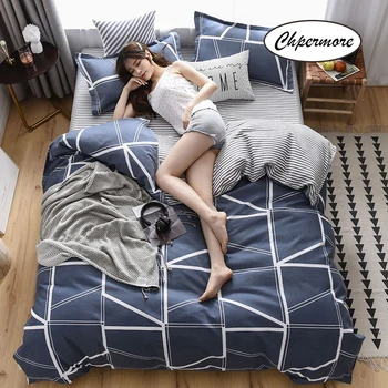 

Chpermore 100% Cotton Thick warm Bedding set Simple plaid Duvet cover Sets Bed Sheets pillowcases 3/4 PCS Twin Queen King Size