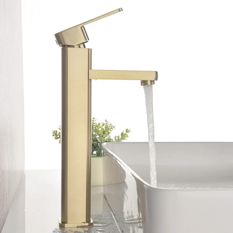 

Copper Brushed Golden Basin Faucet Table Basin Drop-in Sink Single Bore Hot And Cold Faucet Height-MT1013