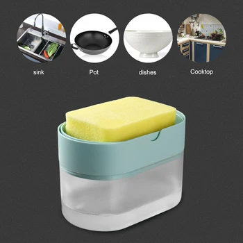 

Plastic 2-in-1 Sponge Box With Soap Dispenser Double Layer Kitchen Soap Dispenser Sponge Scrubber Holder Case