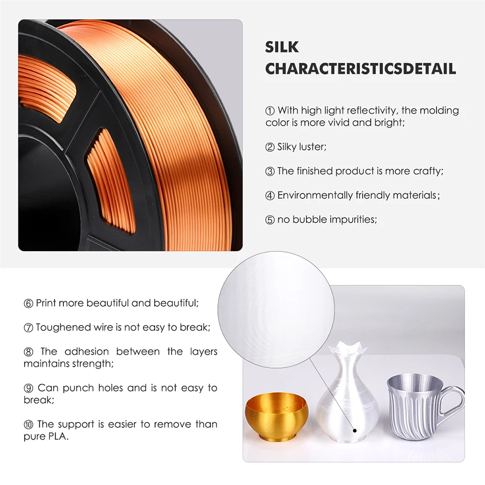 Filamento de Seda do Pla Textura de Seda Filamento do Pla para a Impressão da Impressora Sunlu Materiais Lisamente 3d 1.75mm 1kg - Imagem 2
