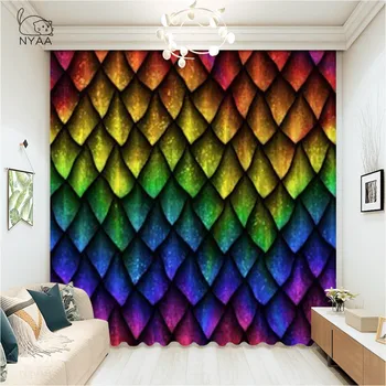 

Beautiful Mermaid Scales Colorful Window Curtains Valance For Living Room Bathroom Kitchen Decor Curtain Outdoor Micro Shading