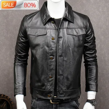 

2020 Genuine Jacket Men Short Cowhide Coats Spring Autumn 100% Cow Leather Jackets Veste Cuir Homme B2