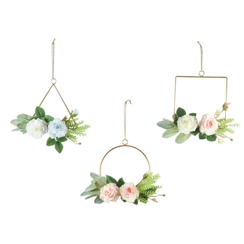 

3 Pcs Metal Wall Hanging Wreaths for Wedding Arch Home Decor Artificial Hoop Garland Flower Hoop Rings Wall Decor