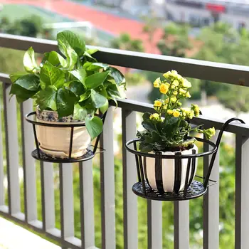 

Balcony Hanging Plant Racks Balcony Round Flower Pot Rack Railing Fence Outdoor Window Iron Bonsai Stand Decoration