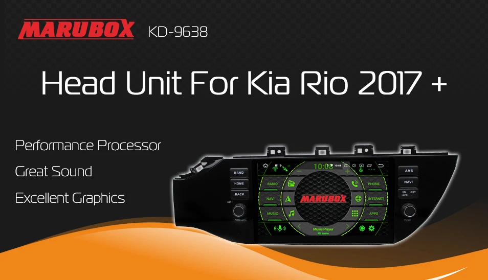 Clearance Marubox KD9638 DSP, 64GB 1 Din Car Multimedia Player for Kia Rio 2017 +, 9" IPS Screen with GPS Navigation, Bluetooth, Android 9 0