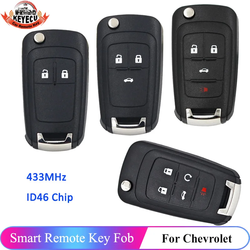 KEYECU 2 3 4 5 кнопочный чип 433 МГц ID46 для Chevrolet Cruze Malibu Aveo Spark Sail Orlando Flip дистанционный