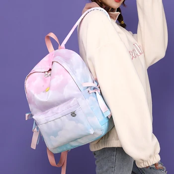 

Girls Stationery School Bag Backpack Teenagers Nylon Primary Students Zipper Closure Books Wear Resistant Adjustable Strap
