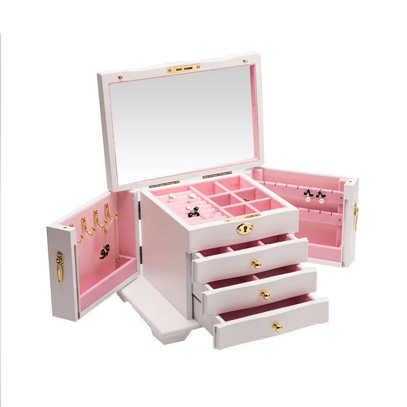 

Jewelry Storage Box Wooden Creative Double Door One Lock Jewelry Box Bracelet Earrings Necklace Multi-function Storage Box