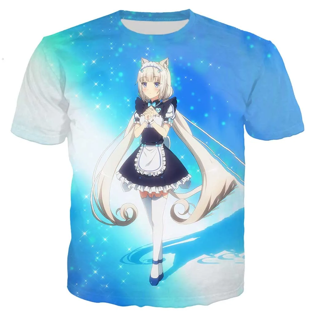 Аниме Nekopara Chocola Ванильная рубашка популярная мужская и женская футболка футболки с 3D-принтом Повседневная Harajuku стильная футболка уличная топы