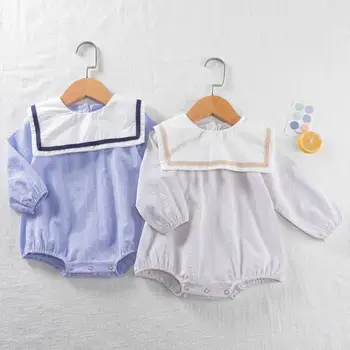 

Girls Autumn Navy Collar Long Sleeve Bodysuit Clothes Cotton Baby Jumpsuit Girls School Bodysuit Baby Clothing