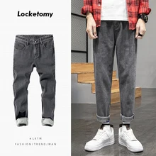 

Men Jeans Korean Version of The Trend of Loose Straight Plus Velvet Thick Jeans Warm Jeans Fashion Streetwear Men Мужские джинсы