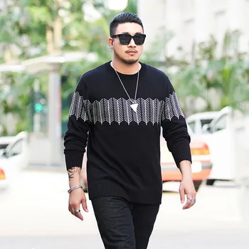 

Men's Sweaters Fall/Winter New Large Size Men's Sweater Jacket Big Sweater Loose Contrast Sweaters More Sizes XXL-7XL