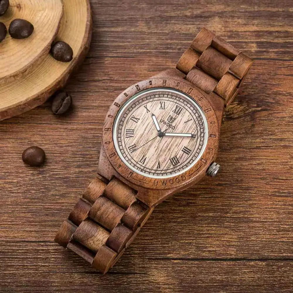 Uwood деревянные часы для мужчин Роскошные ВИНТАЖНЫЕ КВАРЦЕВЫЕ ЧАСЫ Экологичные натуральные деревянные часы для мужчин