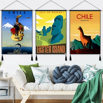 

Travel to South America Chile Vintage Hanging Cloth Cotton Line Painting Poster Home Decor Wall Hanging Tapestry Gift