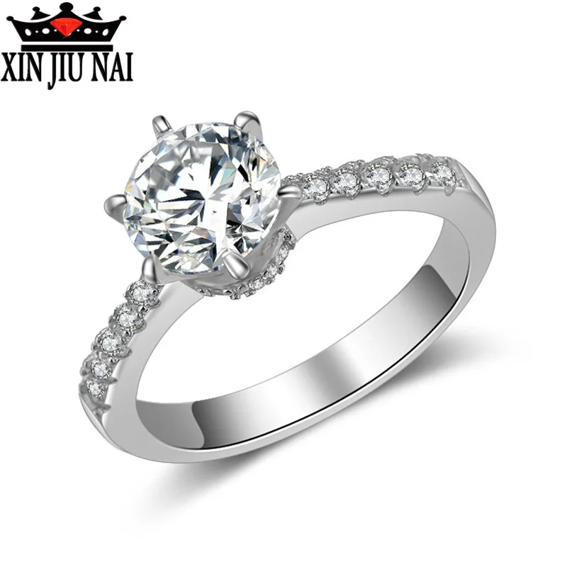 

Don't Fade Six Claws Simulation Ring Real 925 Sterling Silver 2 Carat CZ Diamant Wedding Rings for Women