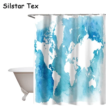 

Silstar Tex Europe World Map 3D Printing Bath Curtains Multiple Colour Shower Curtain Liner For Home Decor