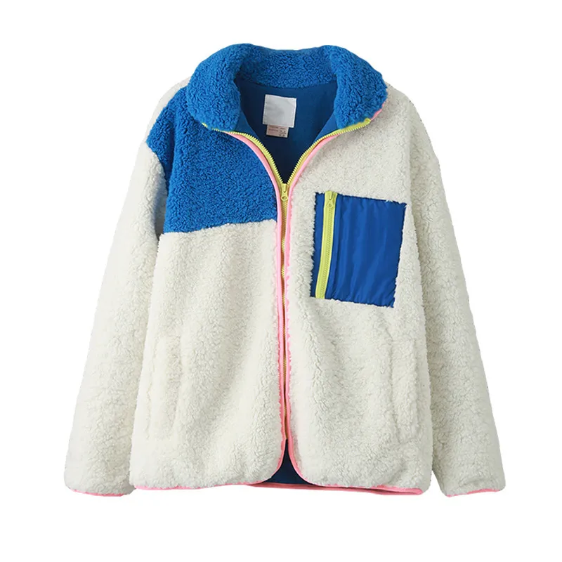 

BLSQR Casual Loose Teddy Faux Fur Coat Lambswool Loose Contrast Color Woman Jacket Autumn Winter Fluffy Overcoat