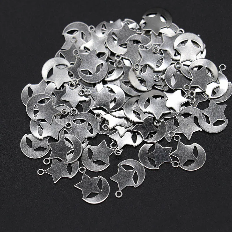 20/50/100pcs/lot 9x10mm Stainless Steel Star Moon Charms Pendants Star Floating Charm for DIY Necklace Jewelry Making Findings