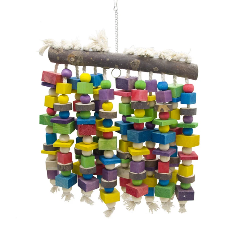 

Big medium and small Parrots Birds gnaws toys Wooden blocks Big string of Colored bird toy Cotton rope naturally gnaw-resistant