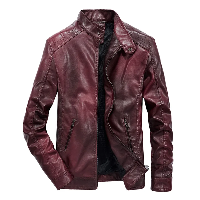 Высококачественная Мужская кожаная куртка из искусственной кожи; сезон осень-зима; мотоциклетная байкерская куртка из искусственной кожи; мужская повседневная одежда; пальто из плотного бархата