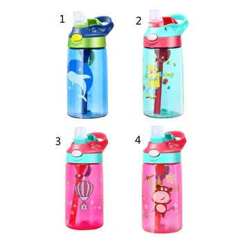 

480ML Creative Cartoon Baby Kids Feeding Cups With Straws Lid Leakproof Water Bottles Outdoor Portable Children's Cups