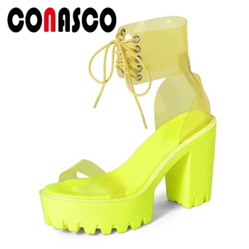 

CONASCO Women Sandals Pumps Summer New Fashion Sexy Wedding Party Night Club Platform Ankle Strap Lace-Up High Heels Shoes Woman