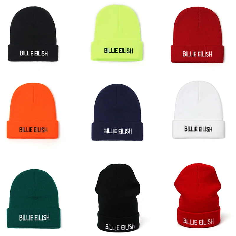 Зимняя вязаная шапка Billie Eilish Beanies, вязаная шапка для женщин и мужчин в стиле хип-хоп, Повседневные вязаные шапки, шапка бини для осени зимы, женская шапка