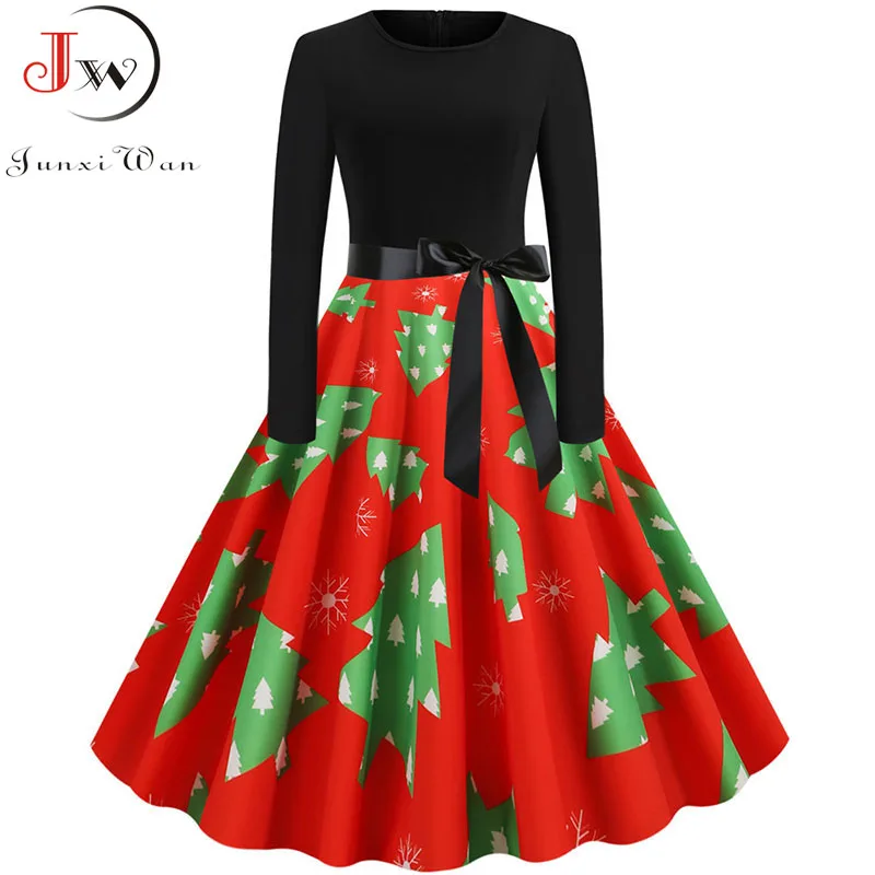 Женское платье, Осень-зима, рождественское платье, женское, длинный рукав, с принтом, элегантное, для вечеринки, платья размера плюс, винтажное, Pinup vestidos - Цвет: 1387-006