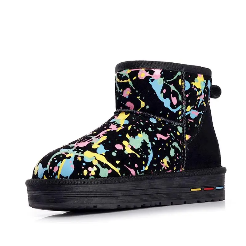 

Topwomen Snow Ankle Boots Warm Plush Round Toe Flat Heels Shoes Slip On Outdoor Hand-Painted Women's Shoes Size 35-40