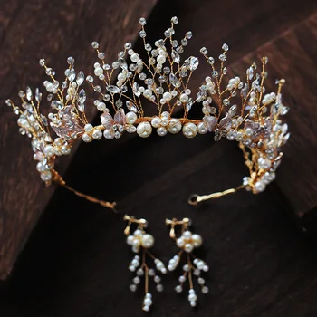 

Handmade Crystal Pearl Tiaras And Crowns Wedding Headband Headpiece Bridal Hair Piece Prom Pageant Accessories