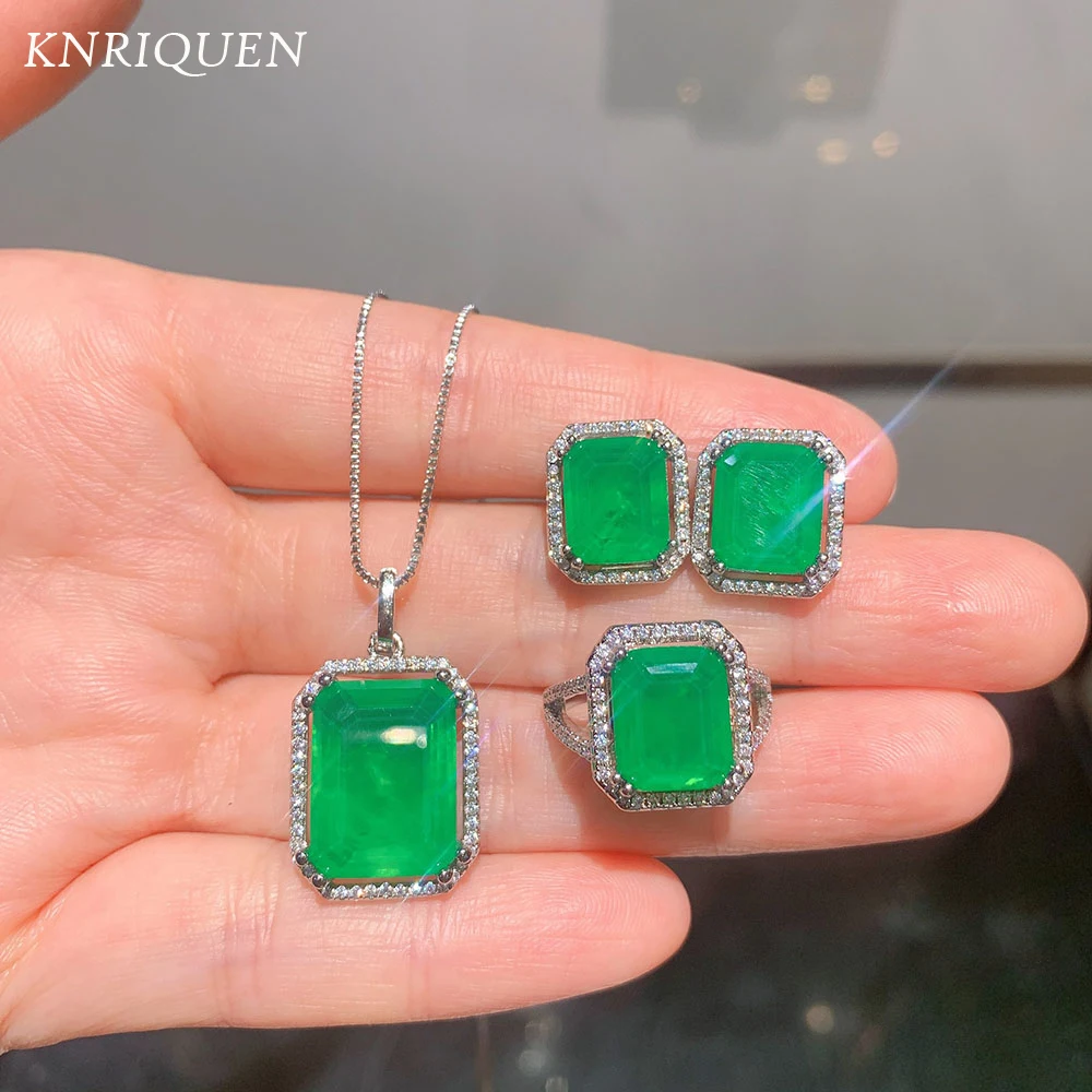 2021 Trend Simulation Emerald Gemstone High Carbon Diamonds Earrings/Ring/Necklace for Women Wedding Jewelry Sets Wholesale | Украшения и
