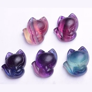 

Natural Fluorite Crystal Colorful nine tailed fox quartz pendant hand carved gemstones for gift